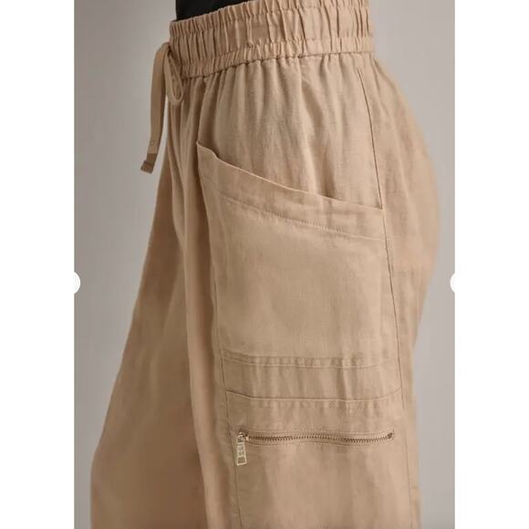 DKNY Pure Linen Drawstring Cargo Pants | Womens XL, sandalwood NEW! - Picture 4 of 12